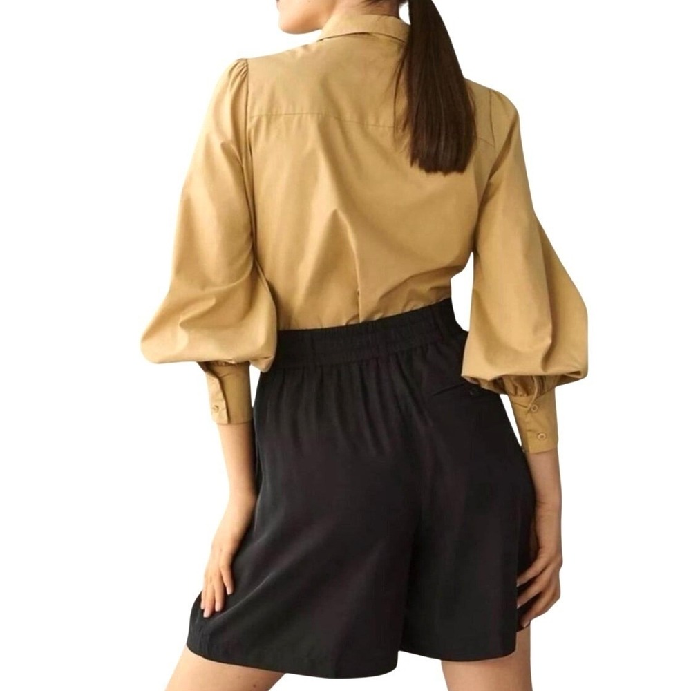 By Anthropologie Pleated Long Shorts Black High Rise Modal Size 2 - Picture 2 of 16